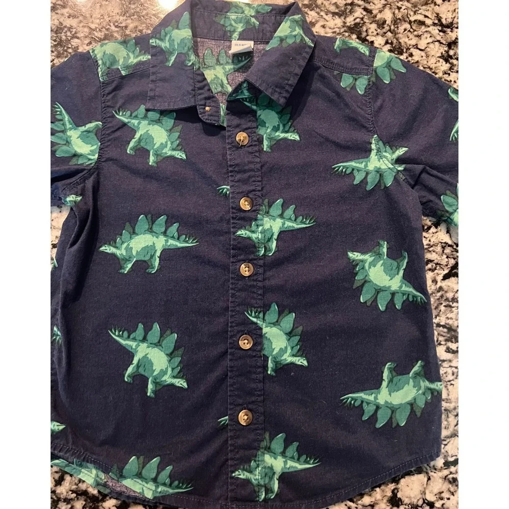 Old Navy Toddler Boys Navy Blue Green Stegosaurus Dinosaur Shirt 3T (0941)
